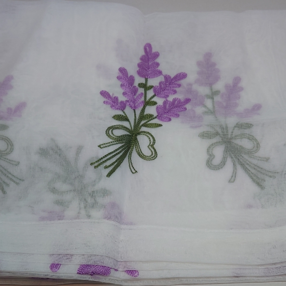Floral White Sheer Curtains Purple Lavender Flower - Picture 4 of 7